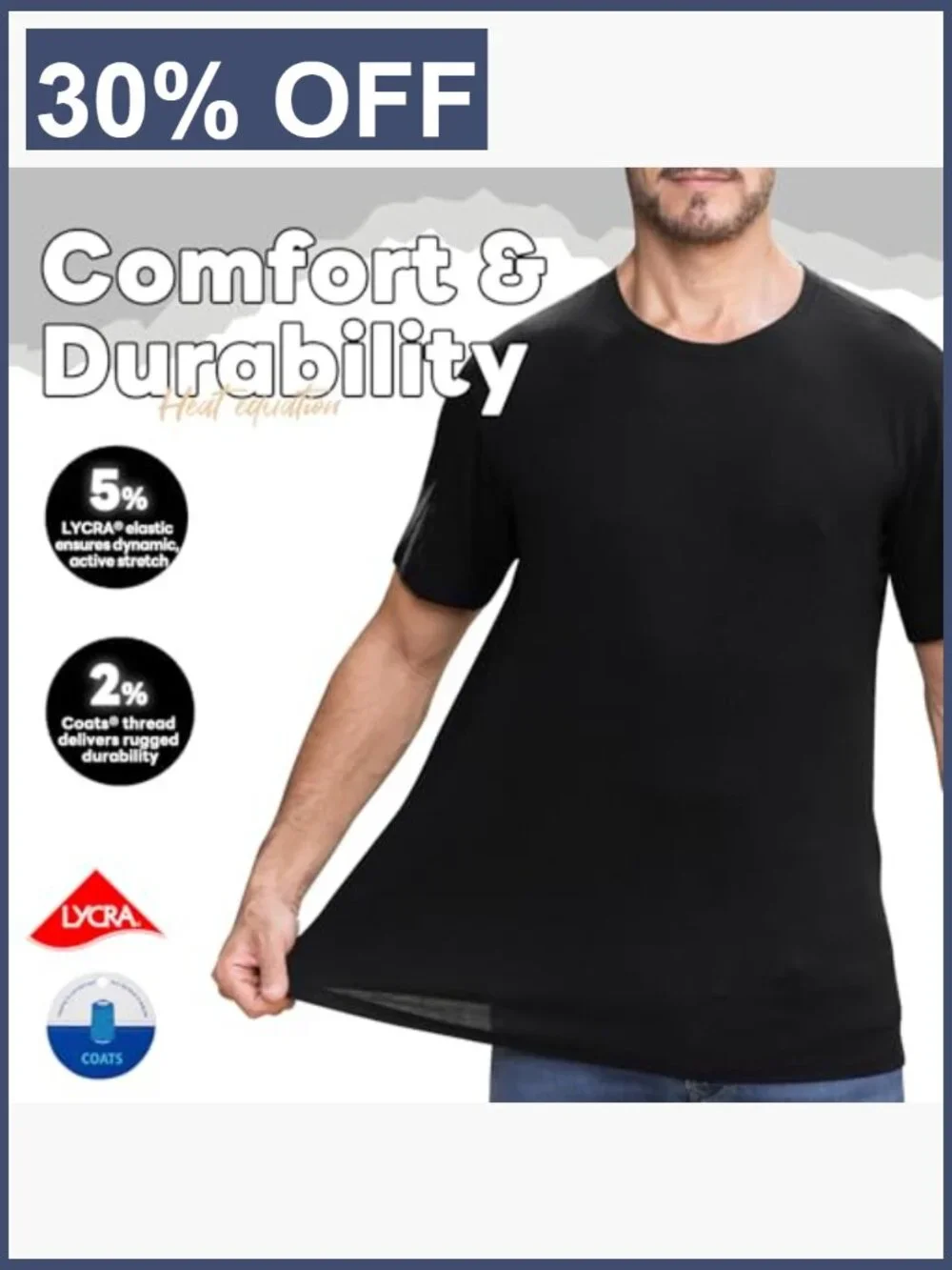 Merino Wool Men's Undershirt 2 Pack Moisture Wicking Lightweight Crewneck